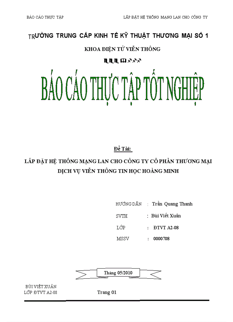 Lắp đặt hệ thống mạng lan cho công ty cổ phần thương mại dịch vụ viễn thông tin học hoàng minh