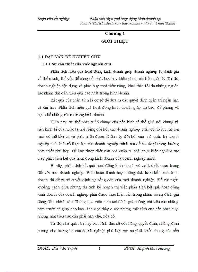 Phân tích hiệu quả hoạt động kinh doanh tại công ty TNHH Xây Dựng Thương Mại Vận Tải Phan Thành