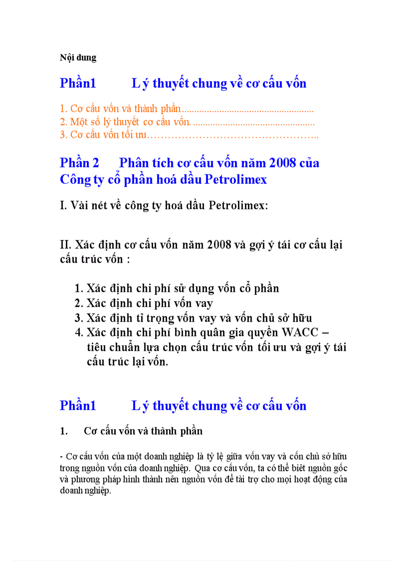 Phân tích cơ cấu vốn năm 2008 của Công ty cổ phần hoá dầu Petrolimex