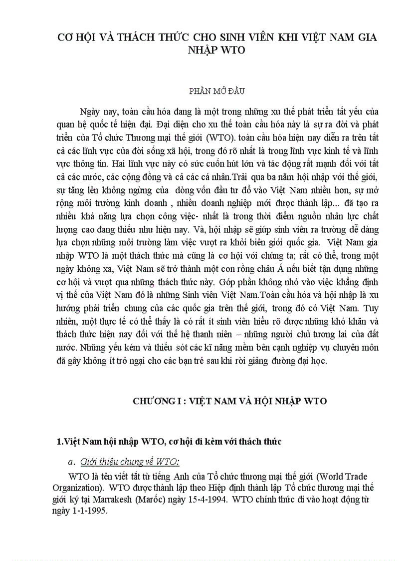 Cơ hội và thách thức cho sinh viên khi việt nam gia nhập wto