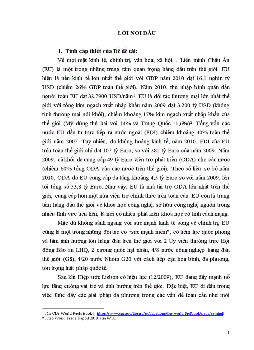 Luận án tiến sỹ Triển vọng quan hệ việt nam eu đến năm 2020