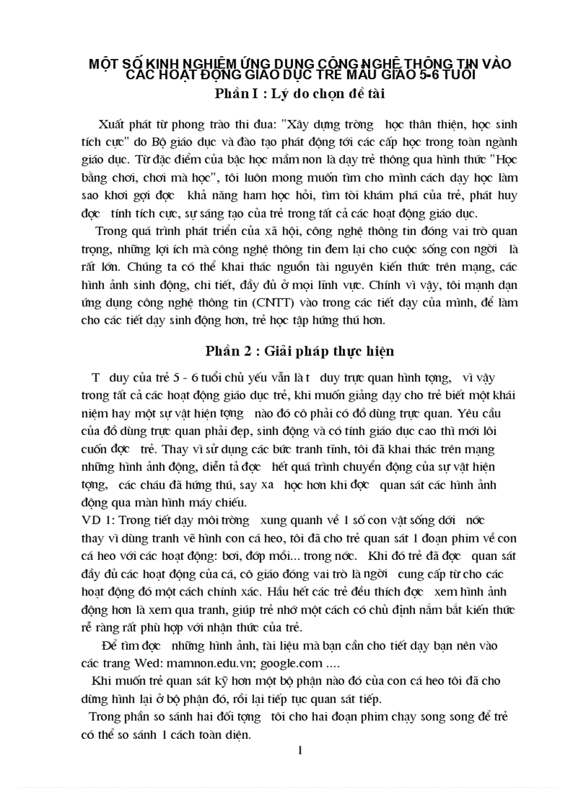 Một số kinh nghiệm ứng dụng công nghệ thông tin vào các hoạt động giáo dục trẻ mẫu giáo 5 6 tuổi