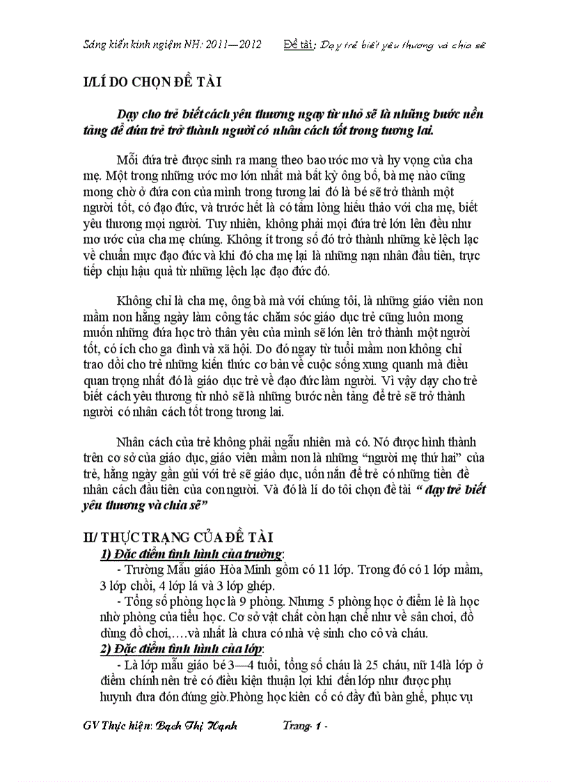 Dạy trẻ biết yêu thương và chia sẽ