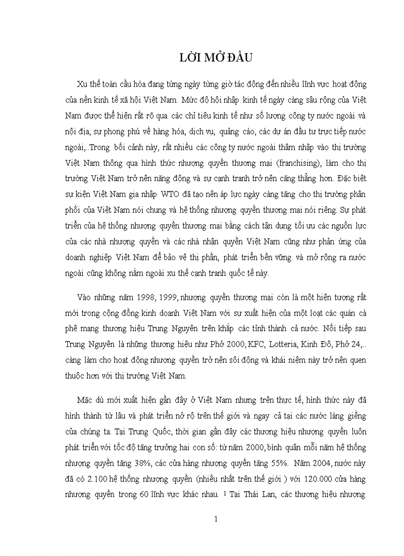 KHÓA LUẬN NGOẠI THƯƠNG Thực trạng và triển vọng phát triển nhượng quyền phương thức kinh doanh tại Việt Nam