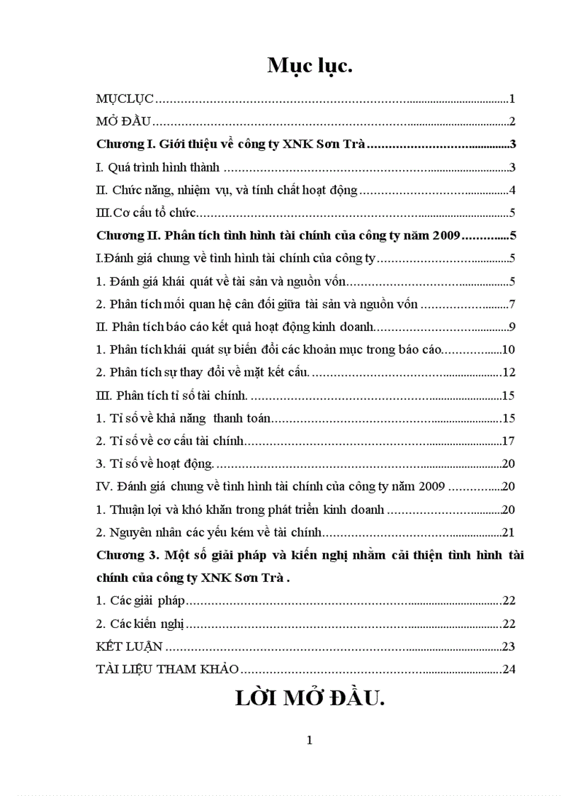 Phân tích tình hình tài chính công ty tnhh xuất nhập khẩu sơn trà năm 2009