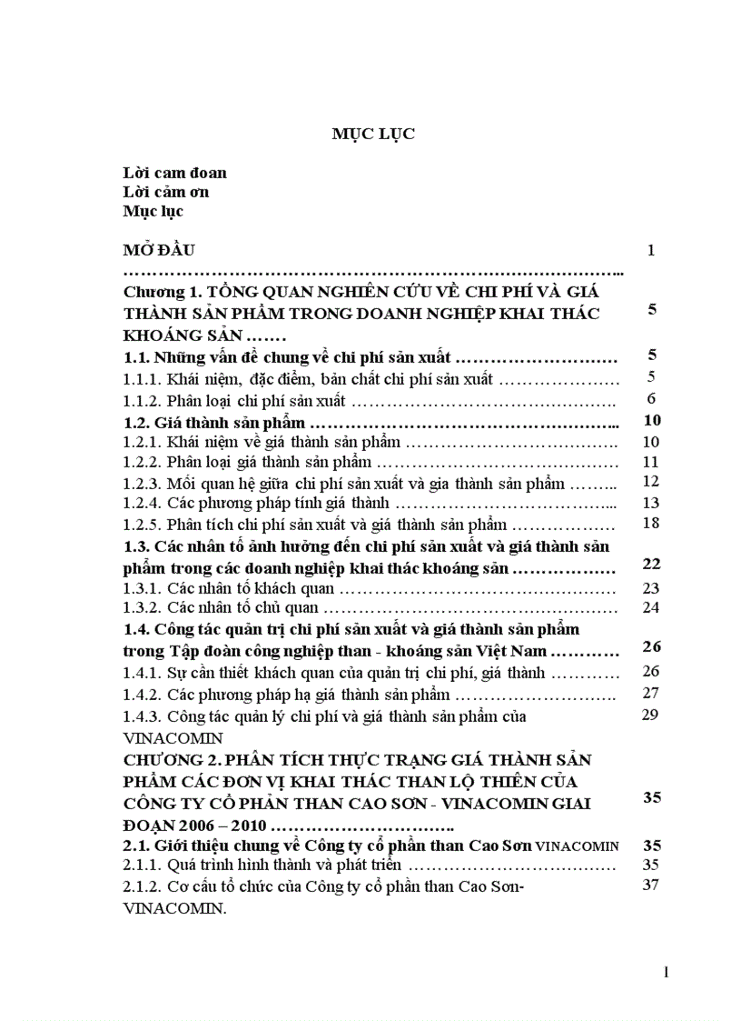 Nghiên cứu một số giải pháp giảm giá thành sản phẩm tại công ty cổ phần than cao sơn vinacomin