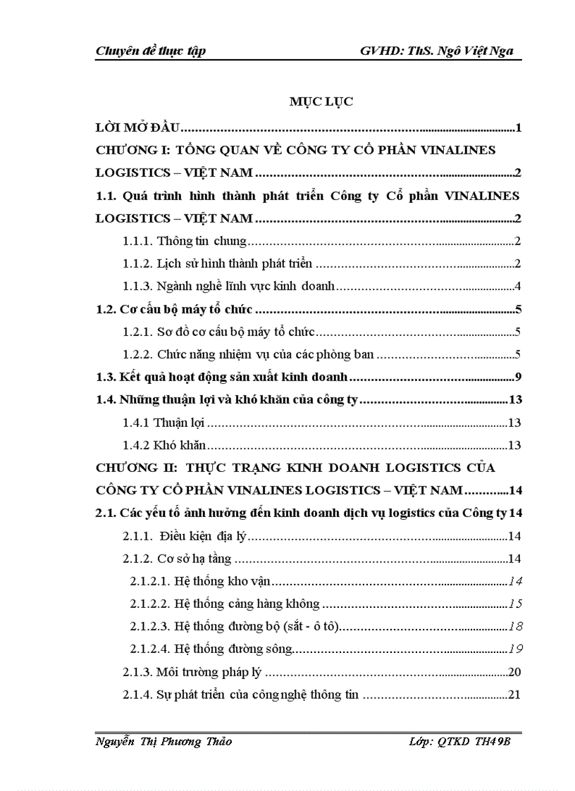 Phát triển dịch vụ logistics của Công ty Cổ phần VINALINES LOGISTICS VIỆT NAM trong điều kiện hội nhập