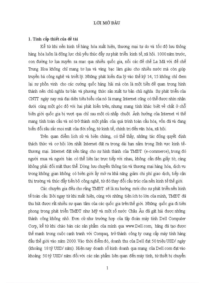 Khóa luận ngoại thương Triển vọng phát triển thương mại điện tử ở các nước đang phát triển và một số giải pháp phát triển thương mại điện tử ở Việt Nam
