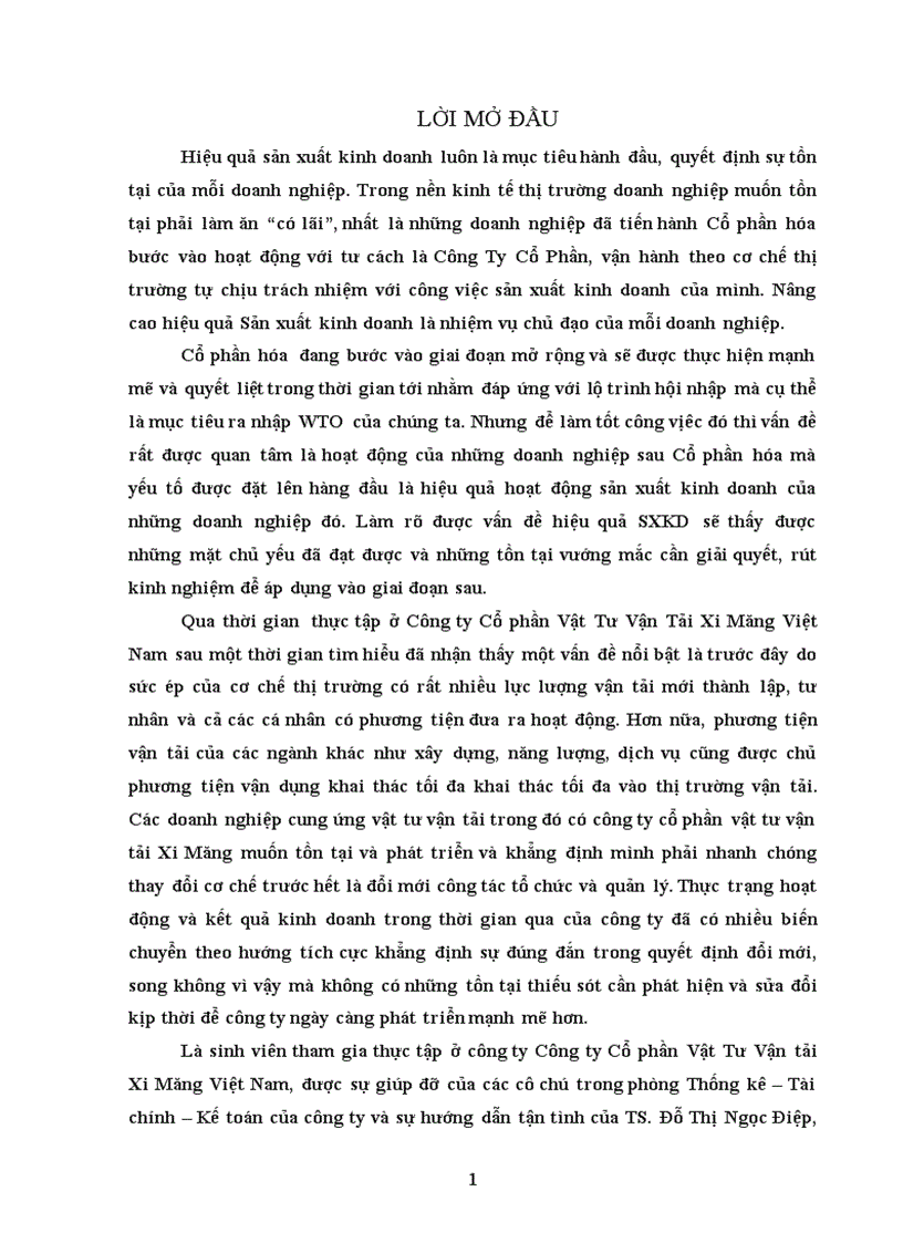 Một số giải pháp nâng cao hiệu quả hoạt động sản xuất kinh doanh của Công ty Cổ phần Vật Tư Vận tải Xi Măng Việt Nam