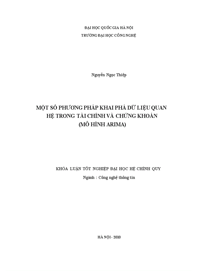 Một số phương pháp khai phá dữ liệu quan hệ trong tài chính và chứng khoán mô hình arima