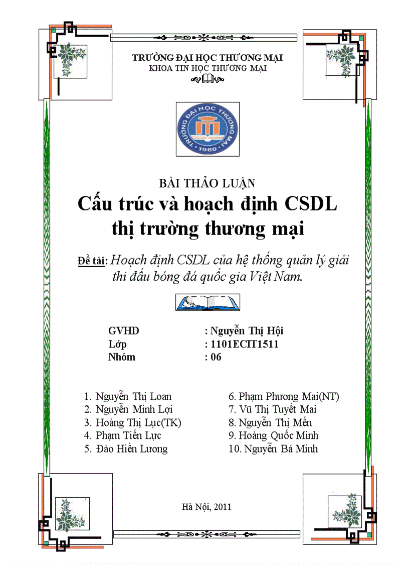 Hoạch định CSDL hệ thống quản lý giải thi đấu bóng đá quốc gia