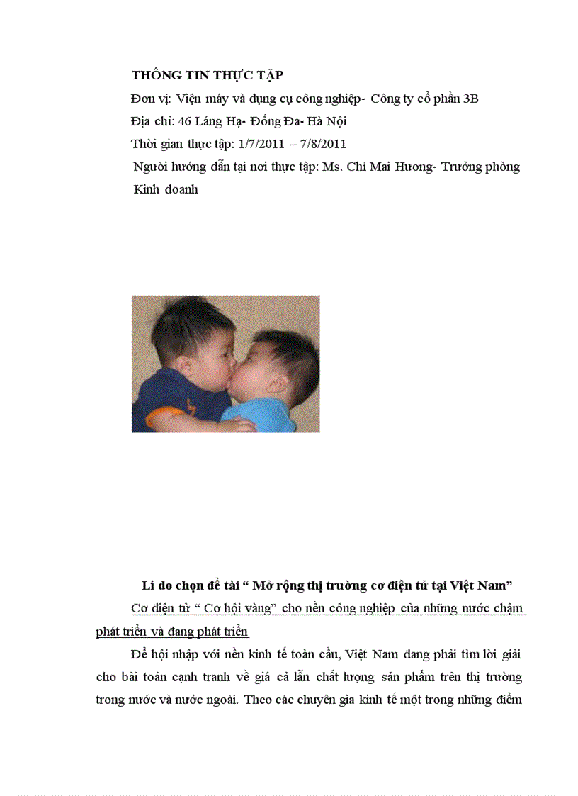 Báo cáo 2011 Hoạt động mở rộng thị trường lĩnh vực cơ điện tử của viện imi công ty cổ phần 3b