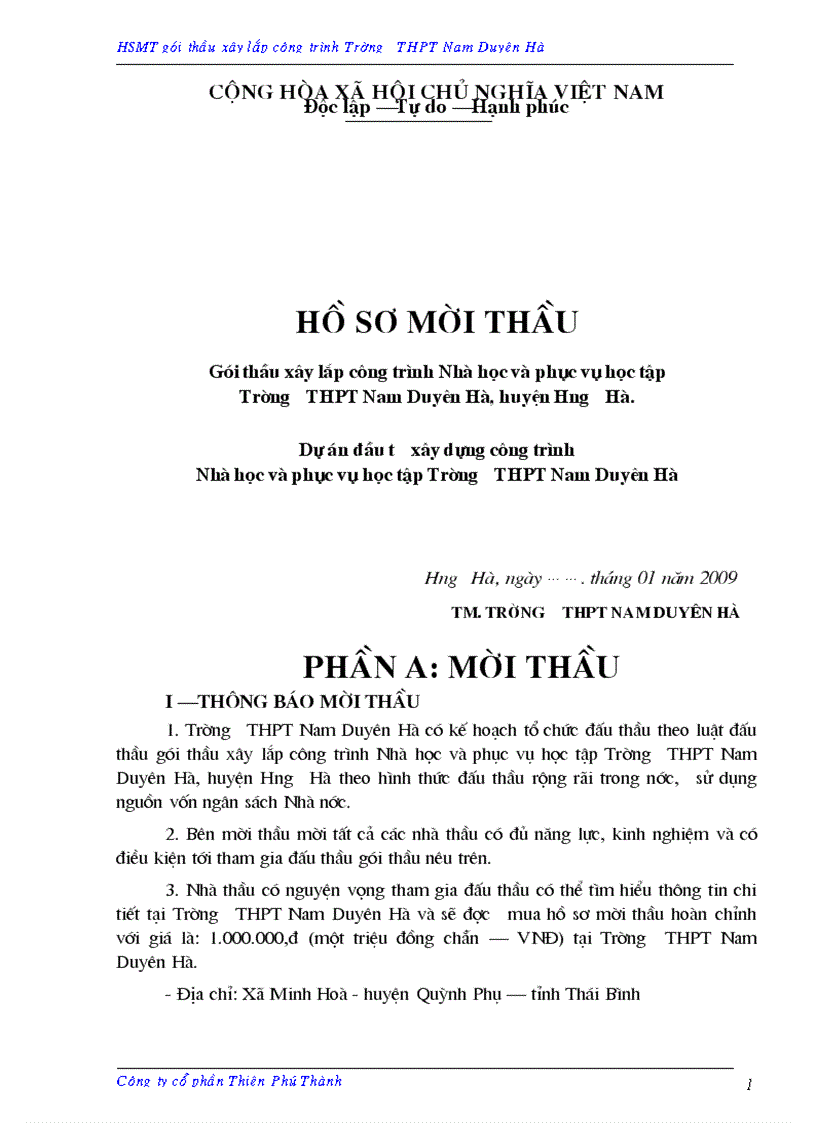 Hô sơ mơ i thâ u go i xây lă p cu thê cu a mô t công tri nh