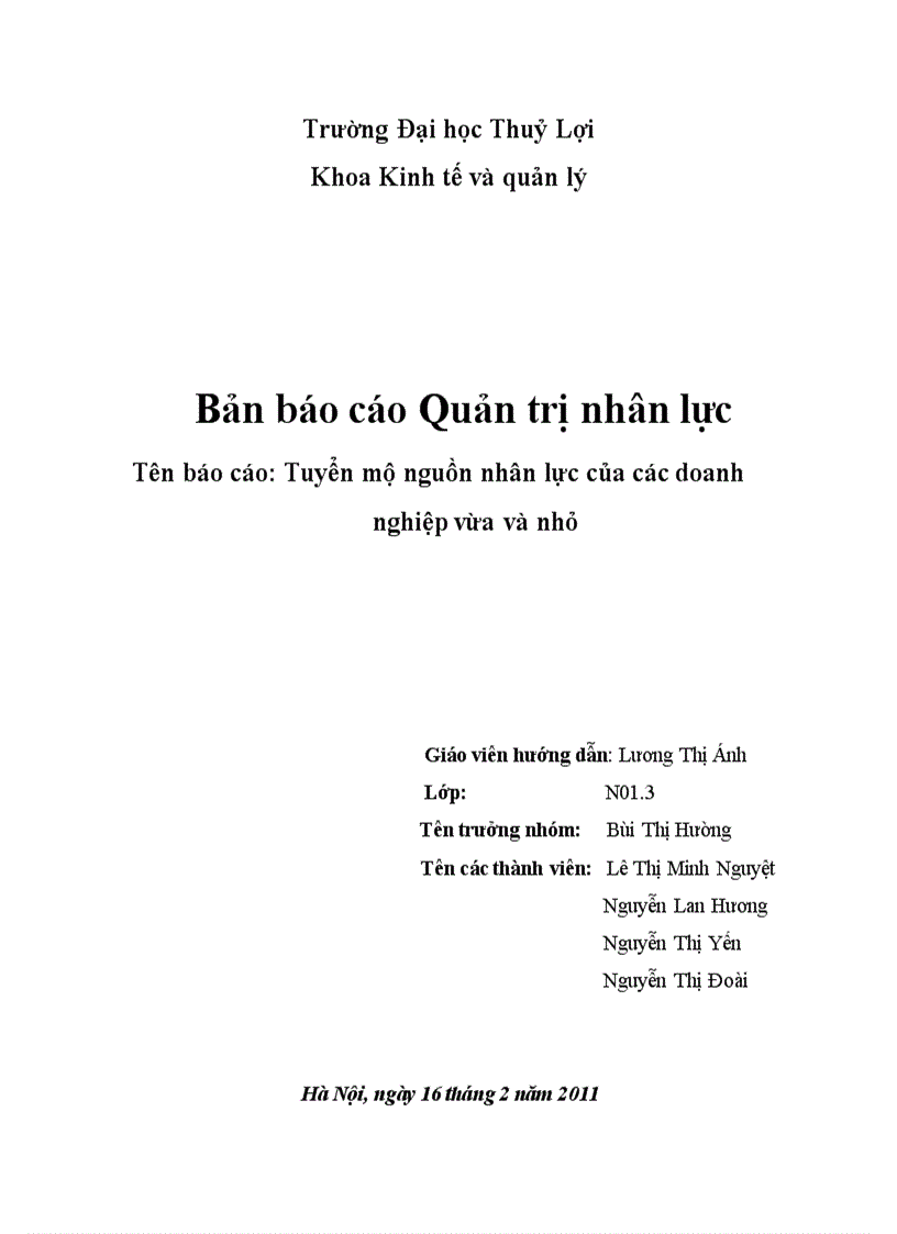 Tuyển mộ nguồn nhân lực của các doanh nghiệp vừa và nhỏ