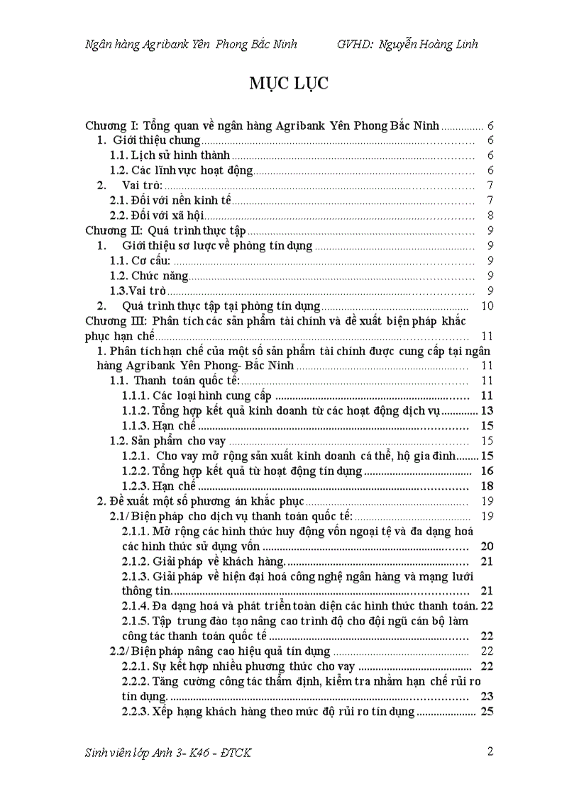 Giải pháp nâng cao chất lượng dịch vụ thanh toán và cho vay hộ nông nghiệp tại Ngân hàng Agribank Yên Phong Bắc Ninh