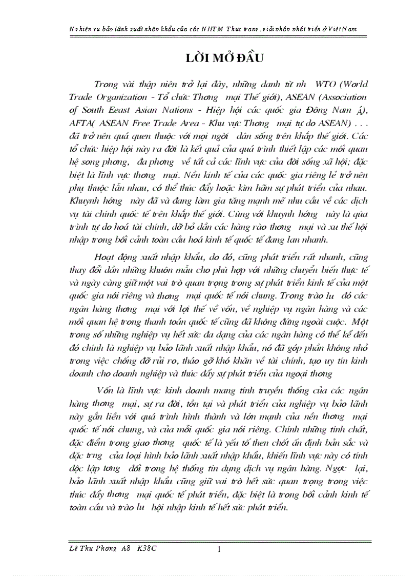 Nghiệp vụ bảo lãnh xuất nhập khẩu của các Ngân hàng thương mại Việt Nam Thực trạng và giải pháp phát triển 95trang