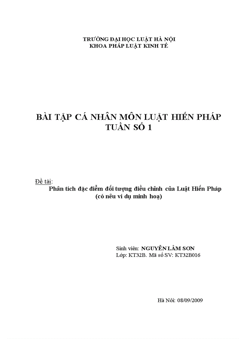 Phân tích đặc điểm đối tượng điều chỉnh của Luật Hiến Pháp có nêu ví dụ minh hoạ