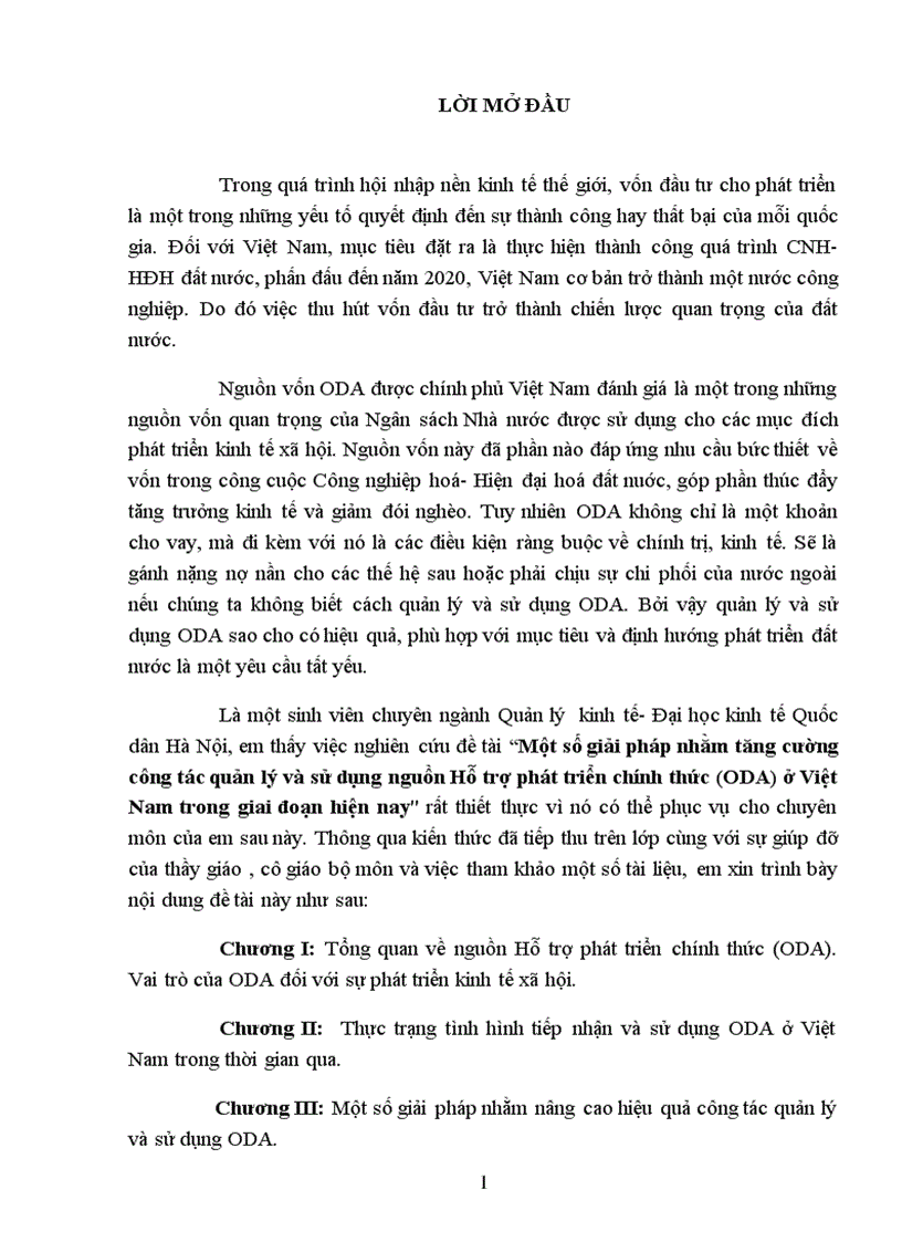 Một số giải pháp nhằm tăng cường công tác quản lý và sử dụng nguồn Hỗ trợ phát triển chính thức ODA ở Việt Nam trong giai đoạn hiện na