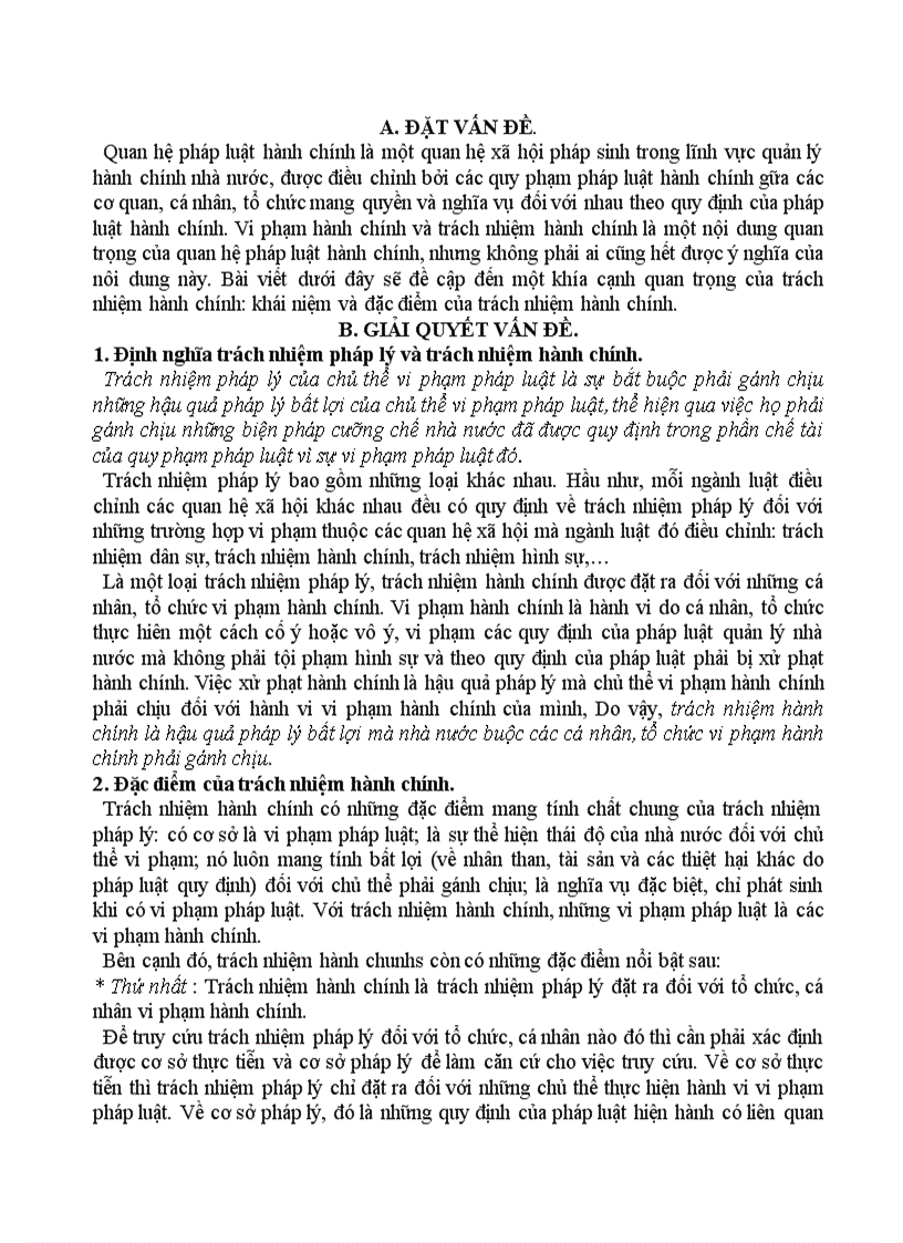 Phân tích khái niệm và đắc điểm của trách nhiệm hành chính 8 điểm