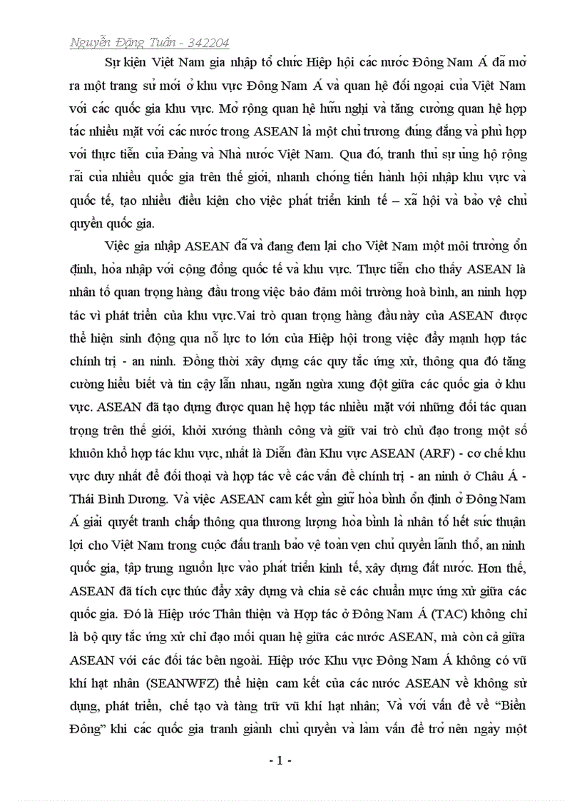 Bình luận về vai trò của asean với sự phát triển kinh tế xã hội và bảo vệ chủ quyền Việt Nam