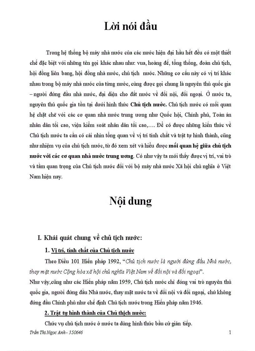 Học kỳ hiến pháp Mối quan hệ giữa chủ tịch nước với các cơ quan nhà nước trung ương