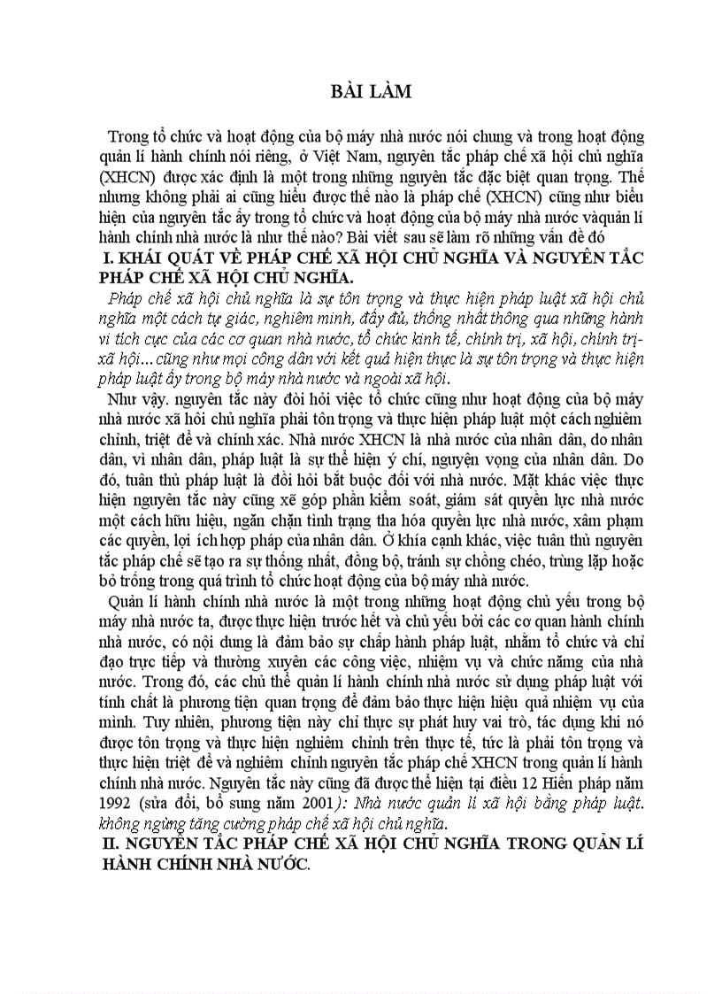 Bài tập cá nhân số 1 môn luật hành chính 8 điểm Nguyên tắc pháp chế xã hội chủ nghĩa trong quản lý hành chính nhà nước