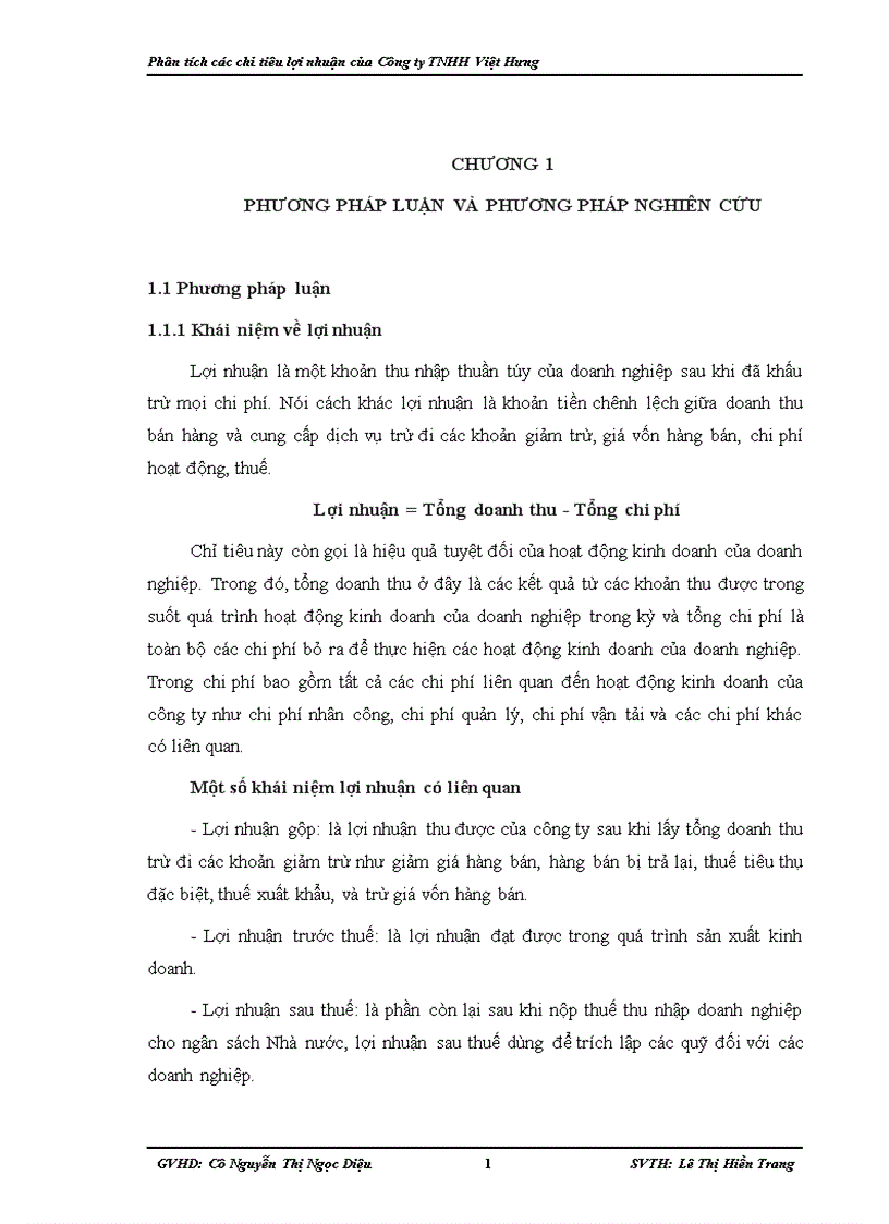 Phân tích các chỉ tiêu lợi nhuận của Công ty TNHH Việt Hưng