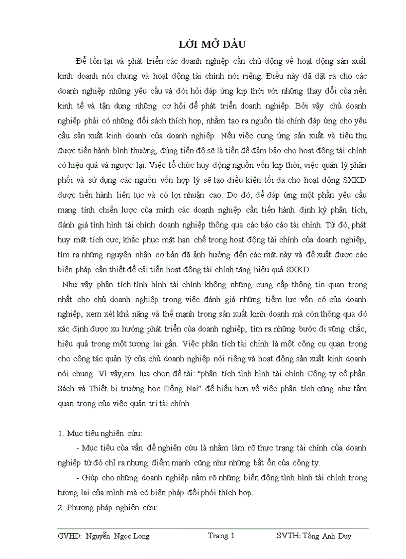 Phân tích tình hình tài chính Công ty cổ phần Sách và Thiết bị trường học Đồng Nai