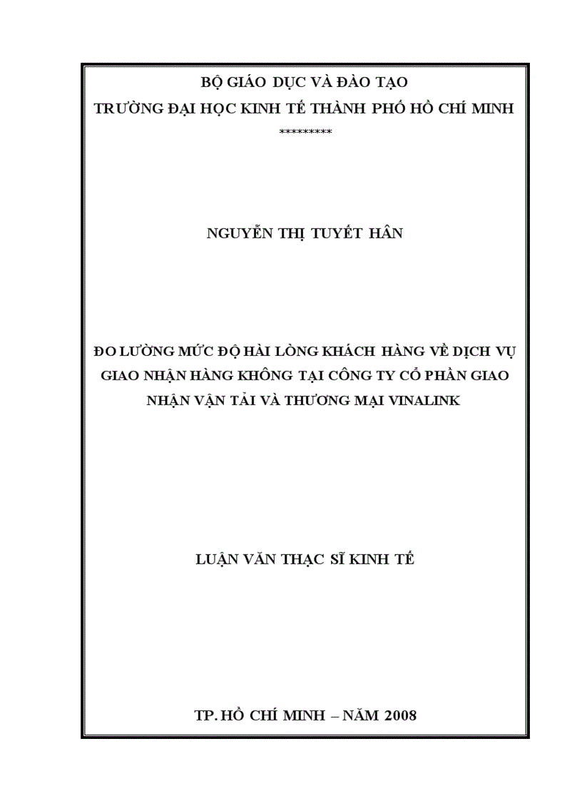 Đo lường mức độ hài lòng khách hàng về dịch vụ giao nhận hàng không tại công ty cổ phần giao nhận vận tải và thương mại vinalink 82 trang