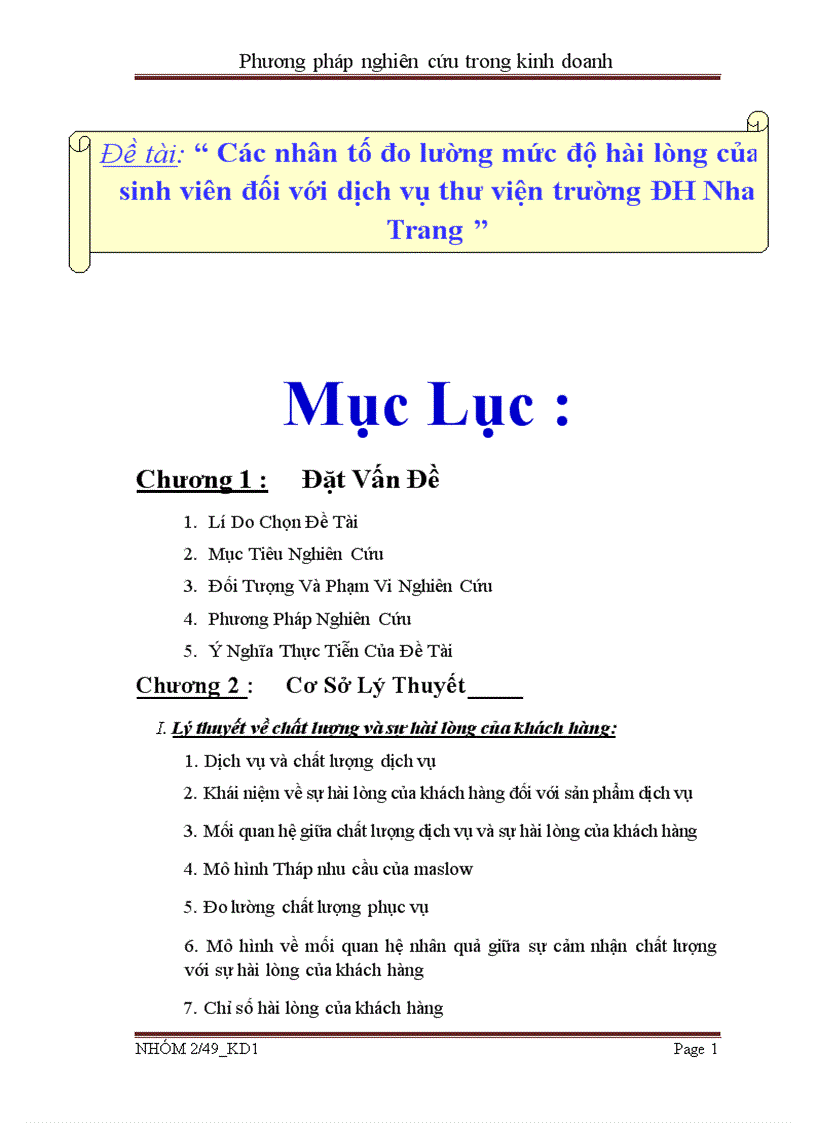 Các nhân tố đo lường mức độ hài lòng của sinh viên đối với dịch vụ thư viện trường ĐH Nha Trang 89trang