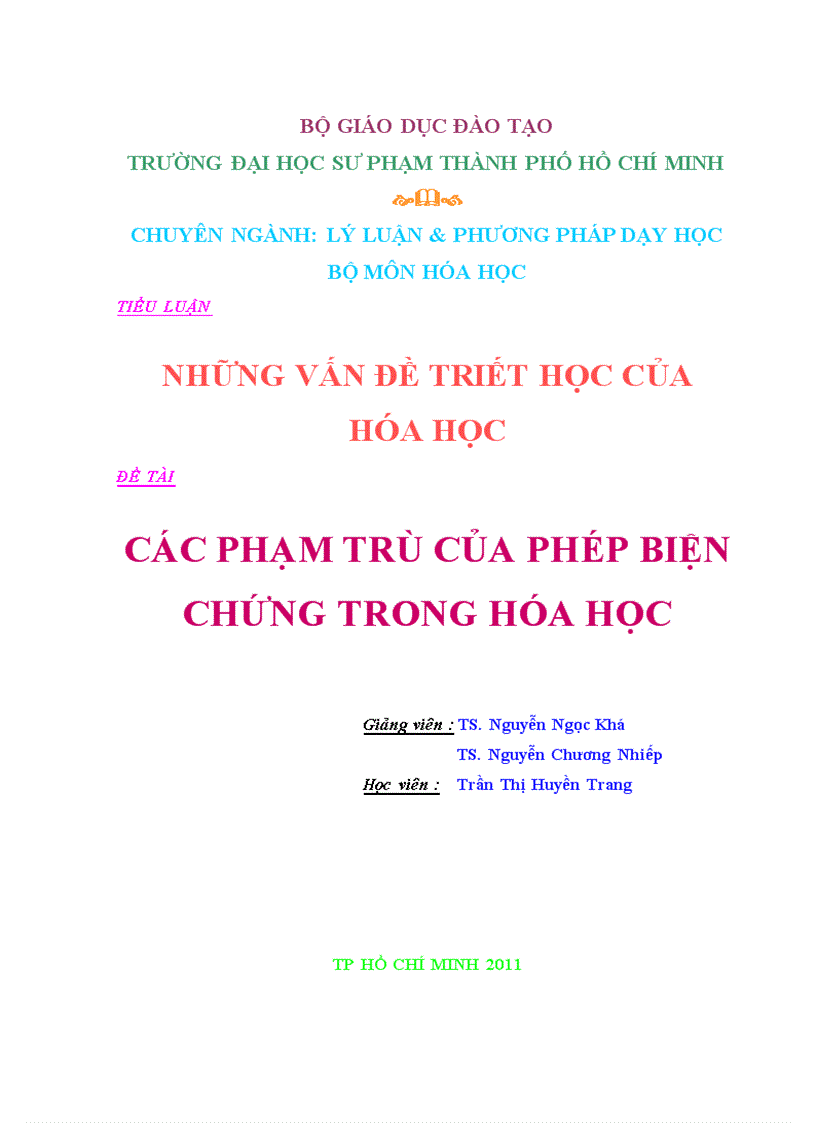 Các phạm trù của phép biện chứng trong hóa học