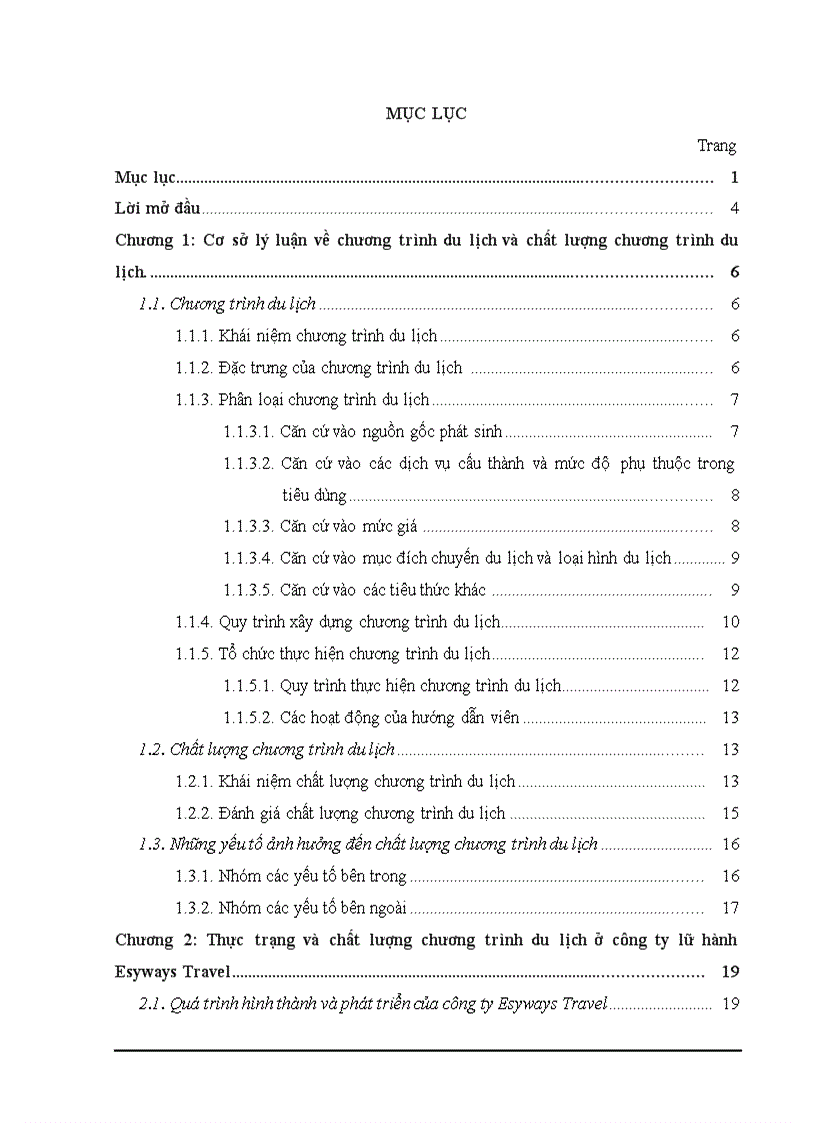 Thực trạng và các giải pháp nhằm nâng cao chất lượng dịch vụ chương trình du lịch tại Công ty thương mại và dịch vụ du lịch Thiên Hà Esy Esyways Travel doc
