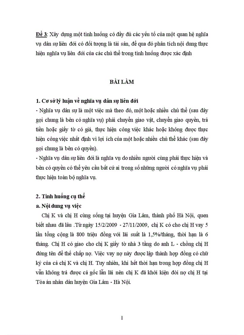 Quan hệ nghĩa vụ dân sự liên đới có đối tượng là tài sản