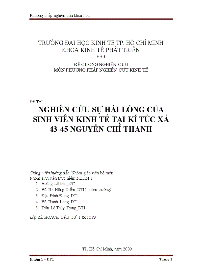 Nghiên cứu sự hài lòng của sinh viên kinh tế tại kí túc xá 43 45 nguyễn chí thanh