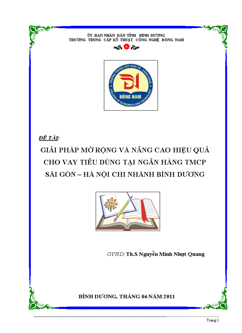 Giải pháp mở rộng và nâng cao hiệu quả cho vay tiêu dùng tại ngân hàng tmcp sài gòn hà nội chi nhánh bình dương