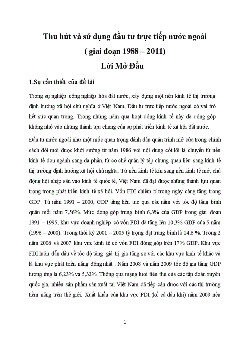 Thu hút và sử dụng vốn Đầu tư trực tiếp nước ngoài ở Việt Nam giai đoạn 1988 201