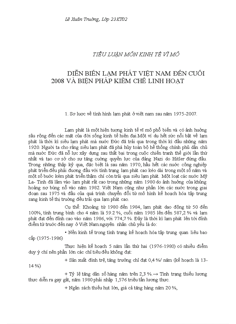 Diễn biến lạm phát việt nam đến cuối 2008 và biện pháp kiềm chế linh hoạt