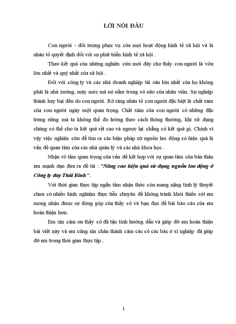 Một số biện pháp nhằm nâng cao hiệu quả công tác quản lý lao động tại công ty đay thái bình