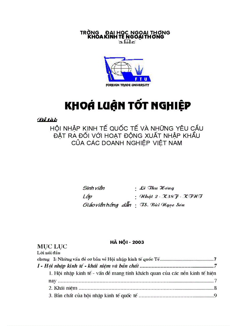 Hội nhập kinh tế quốc tế và những yêu cầu đặt ra đối với hoạt động xuất nhập khẩu của các doanh nghiệp Việt Nam