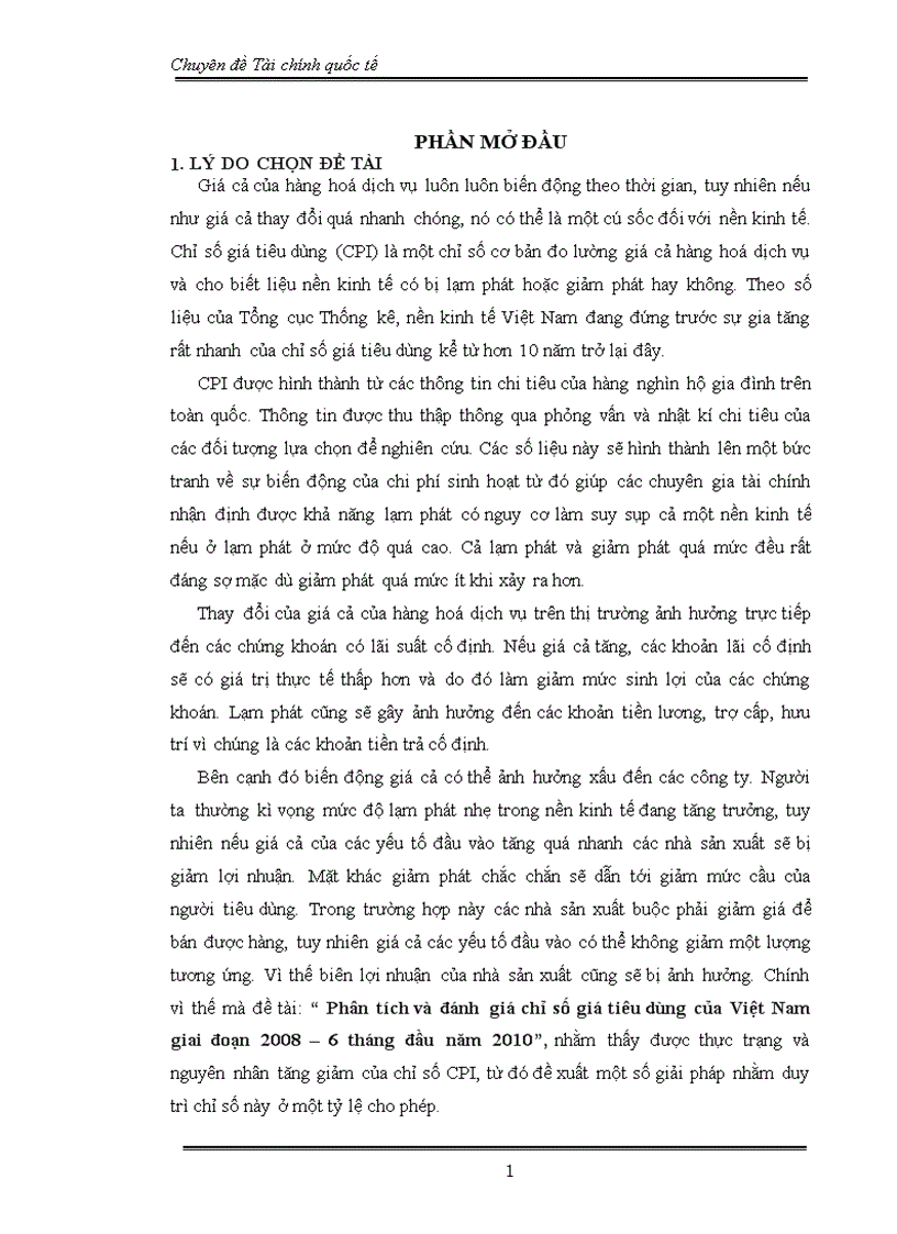 Phân tích và đánh giá chỉ số giá tiêu dùng của Việt Nam giai đoạn 2008 6 tháng đầu năm 2010