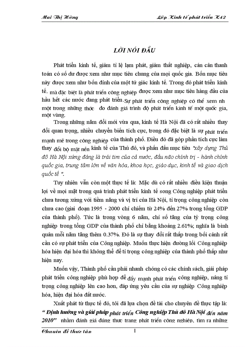 Định hướng và Giải pháp phát triển công nghiệp Thủ đụ Hà Nội đến năm 2010