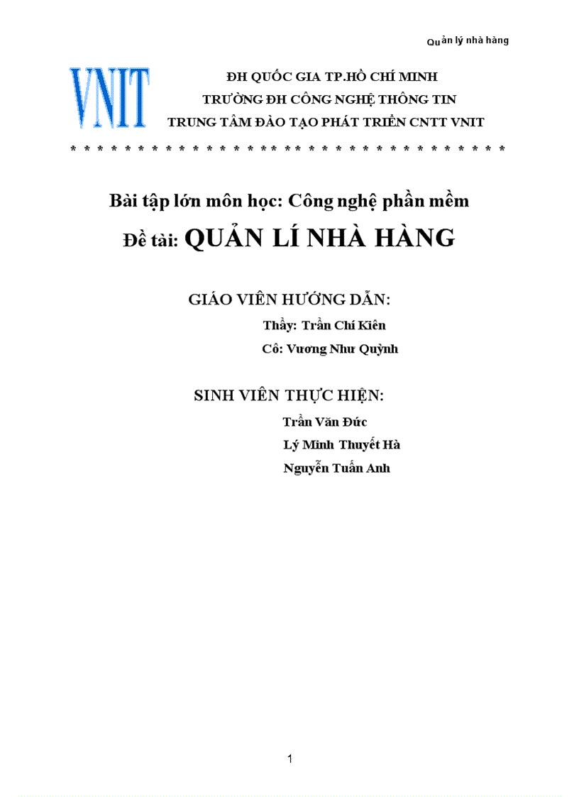 Quản lí nhà hàng