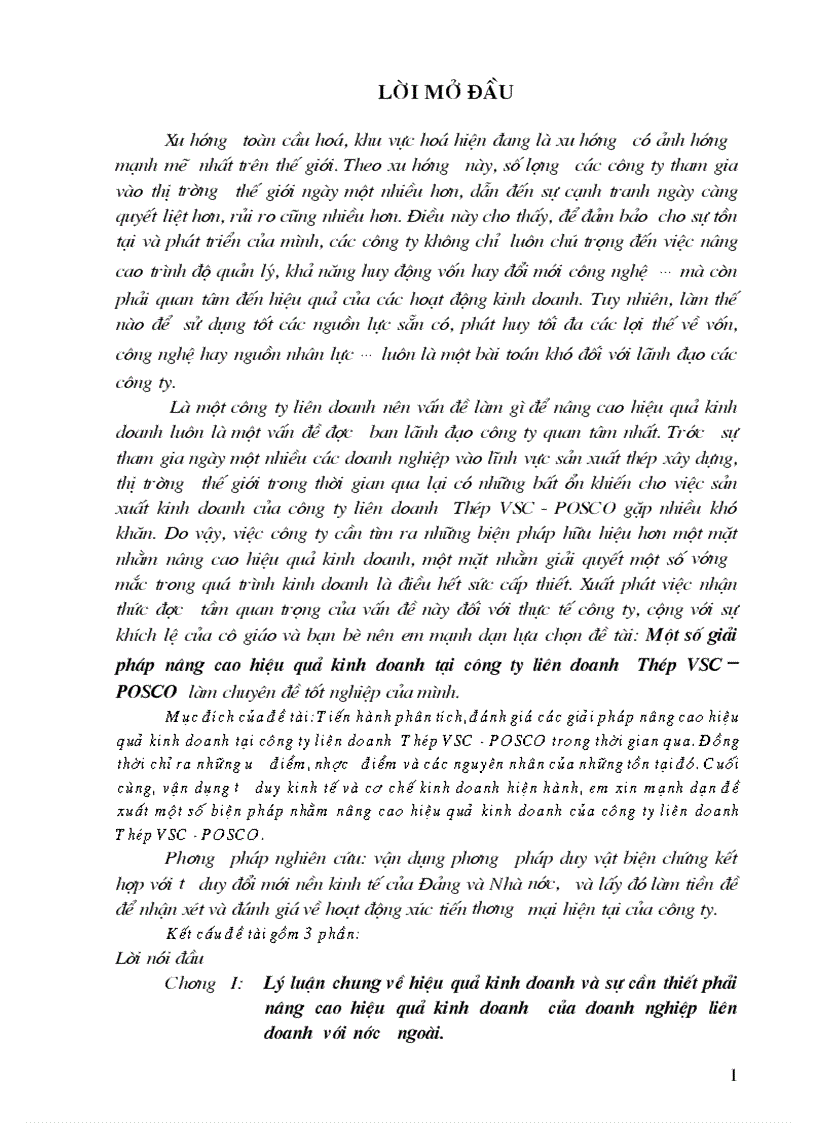 Một số giải pháp nâng cao hiệu quả kinh doanh tại công ty liên doanh Thép VSC POSCO