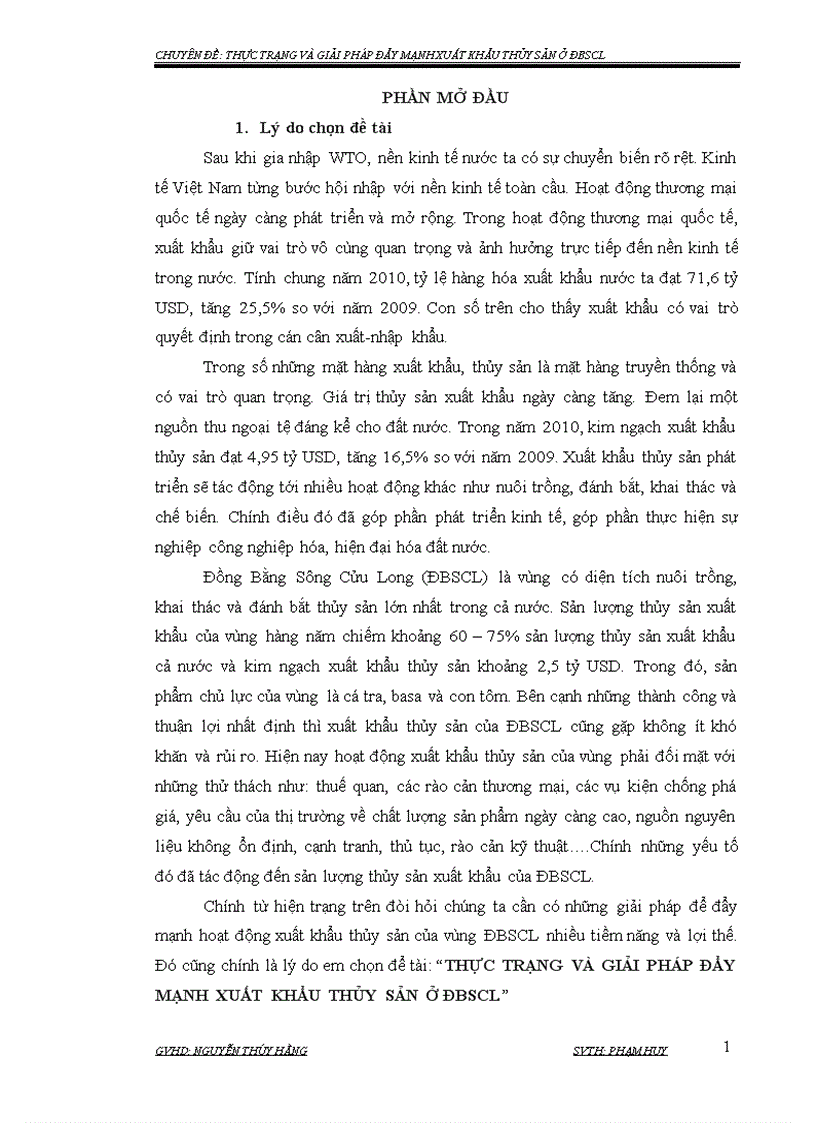 Thực trạng xuất khẩu thủy sản ở Đồng Bằng Sông Cửu Long