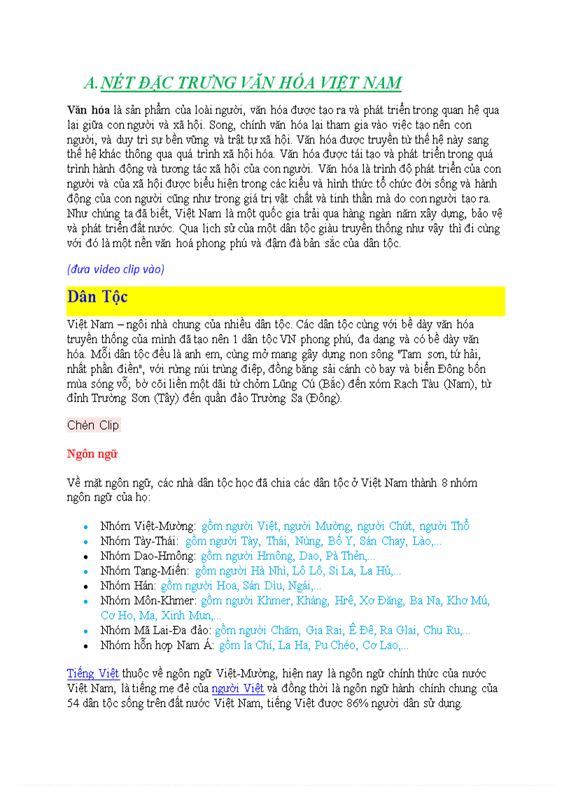 Nét đặc trưng văn hóa việt nam