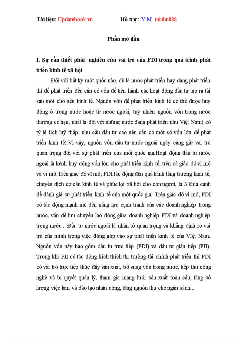 Vai trò của FDI trong quá trình phát triển kinh tễ xã hội