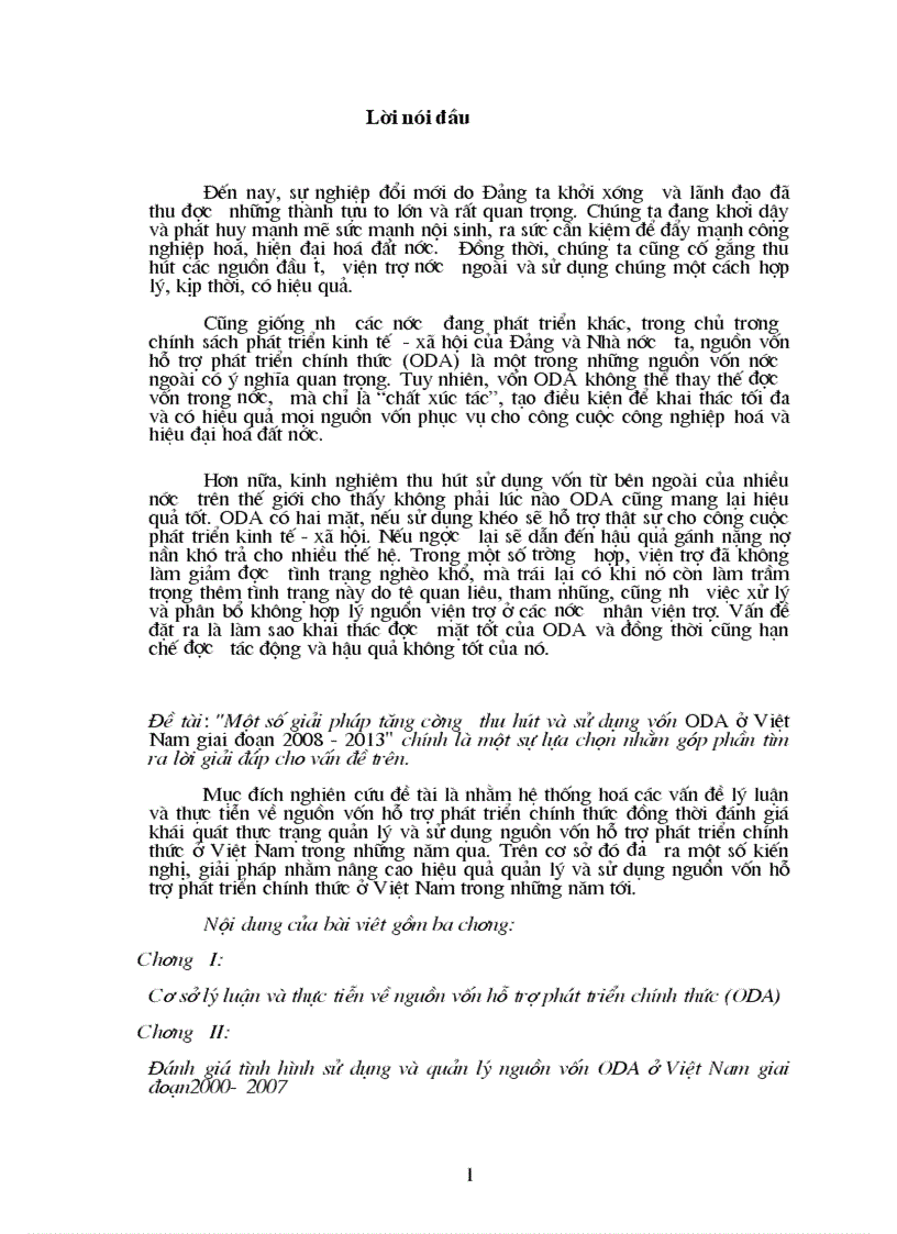 Một số giải pháp tăng cường khả năng thu hút và sử dụng vốn ODA ở Việt Nam giai đoạn 2008 2013