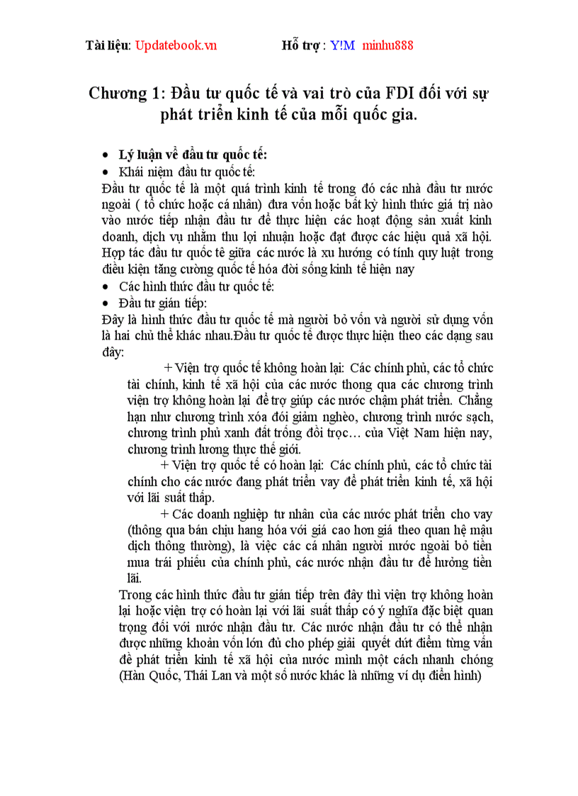 Đầu tư quốc tế và vai trò của FDI đối với sự phát triển kinh tế của mỗi quốc gia