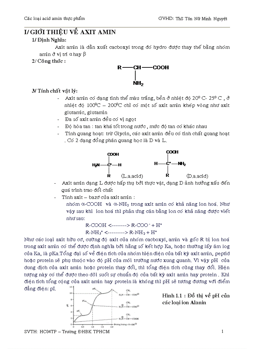 Các loại acid amin thực phẩm