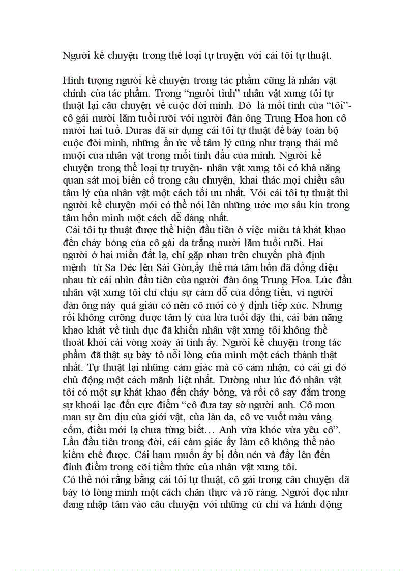 Người kể chuyện trong thể loại tự truyện với cái tôi tự thuật